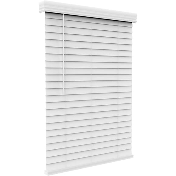 ARLO BLINDS Faux Wood Blinds With Crown Valance - 23.875" Width x 60" Height, White, Cordless Window Shades - 2" Faux Wooden for Home, Indoor Windows