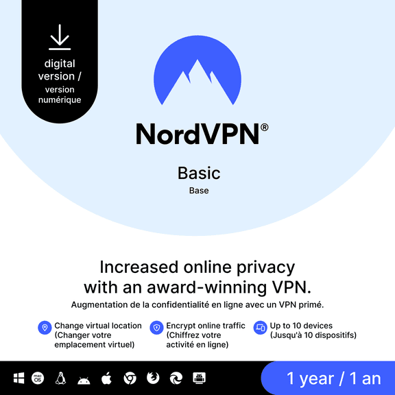NordVPN Basique – 1 an pour 10 appareils (Code Numérique)