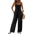 thumbnail image 2 of Maqroz Wide Leg Jumpsuits for Women Dressy Plus Size Adjustable Spaghetti Strap Pleated V Neck Button Down Rompers Jumpsuits Spring Summer Casual Loose Bib Overalls Palazzo Pants with Pockets XL, 2 of 4