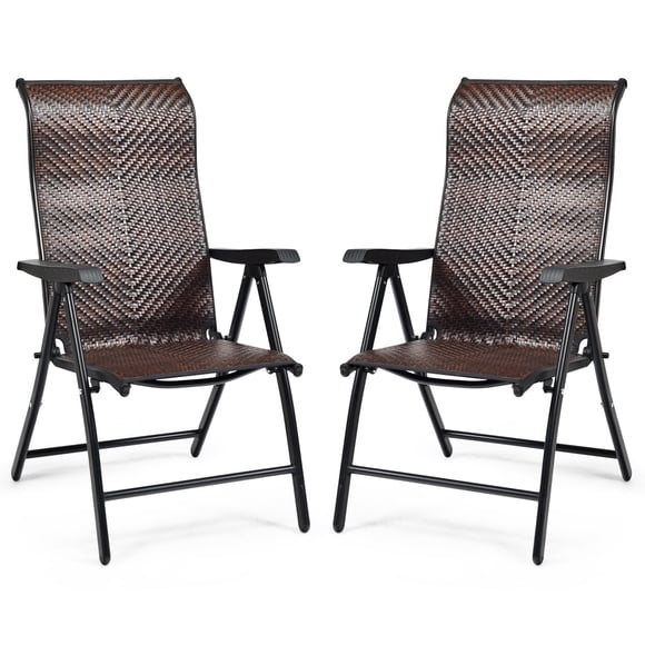 Giantex Rattan Reclining Folding Chair , Wicker Portable Chair w/5-Position Adjustable High Backrest & Widen Armrest, 2