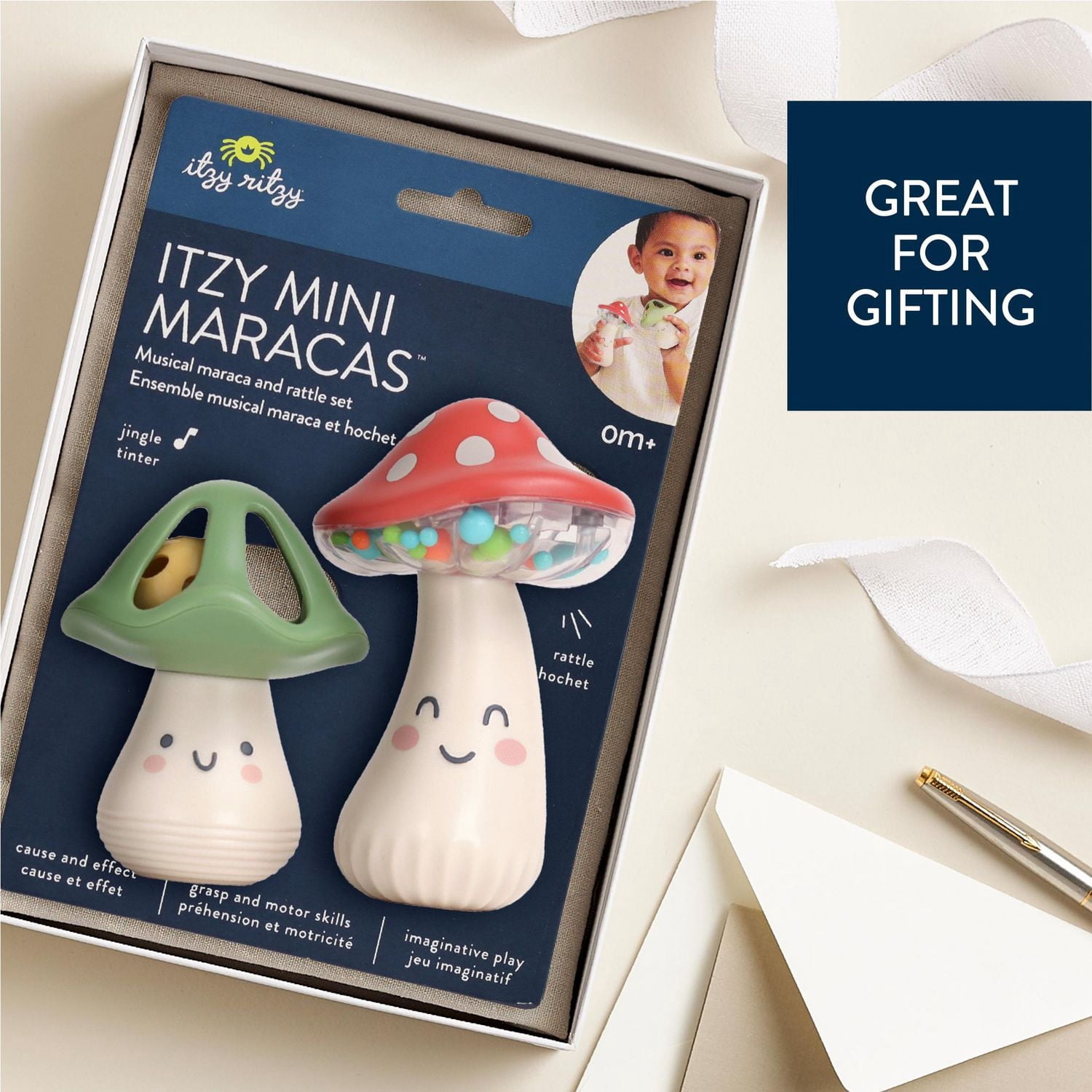 Itzy Ritzy Mini Maraca Ensemble musical de 2 pièces, tête en plastique, pour nourrissons, 6 mois et plus