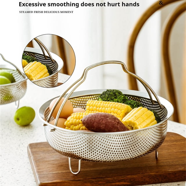 Dvkptbk Steamer 304 Stainless Steel Dense Hole Drainage Basket Vegetable Washing Basket Rice Cooker Rice Soup Separation and Water Separation Rack Kitchen Gadgets