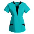 thumbnail image 1 of T-shirts pour Femmes, Chemise à Manches Courtes Décontractée, Col en V, Hauts pour Femmes, Bleu S, 1 of 4