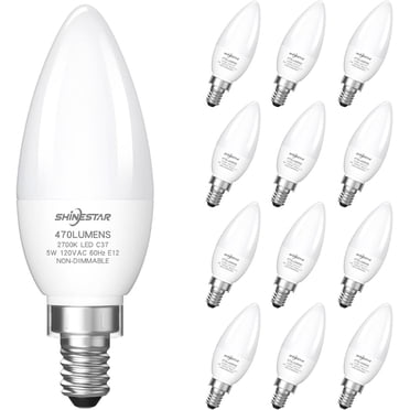 SHINESTAR Ampoules DEL B11 E12 pour Culot E12, Blanc Chaud 2700K, Équivalent 40W, pour Lustres et Ventilateurs de Plafond (Lot de 12).