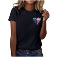 thumbnail image 4 of Hauts d'Été pour Femmes Jour de l'Indépendance Drapeau Col Rond Imprimé Lettre Manches Courtes Chemises pour Femmes Noir S, 4 of 4