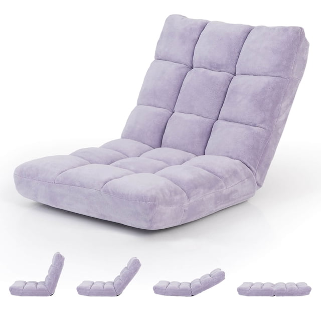 Costway Chaise de Sol Réglable à 14 Positions, Chaise de Jeu Paresseuse Pliante, Sofa Coussiné, Nouveau, Violet Pâle