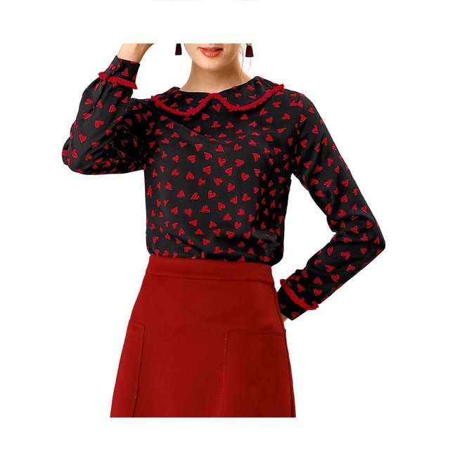 INSPIRE CHIC Blouse Douce à Manches Longues pour Femmes, Mignonne, à Volants, Col Peter Pan