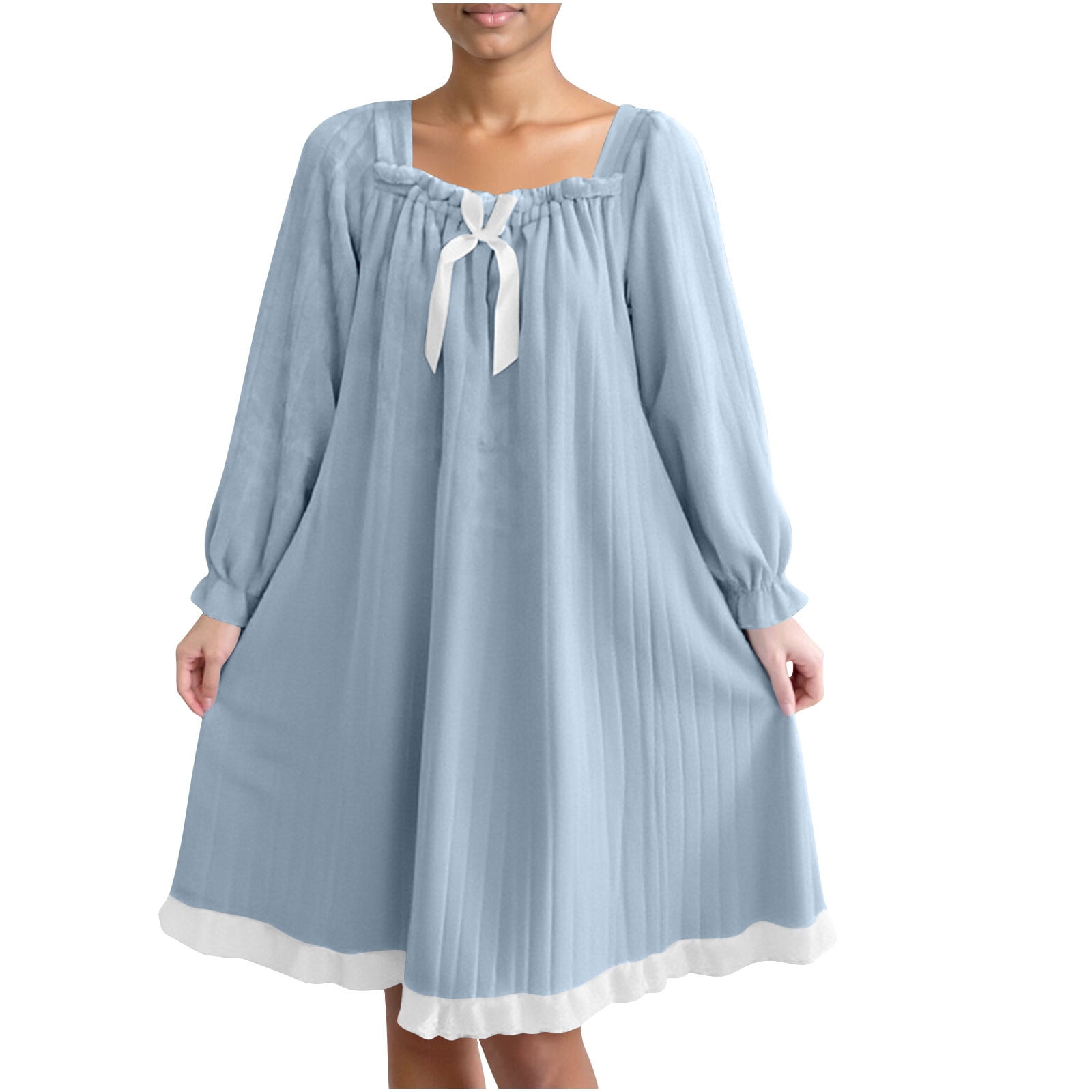 Lenpel Women's Flannel Nightgowns Fuzzy Fleece Long Sleeve Square Neck ...