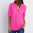 thumbnail image 1 of TIMIFIS Mode Automne pour Femmes Chemises d'Été à Manches Longues pour Femmes Tunique Décontractée à Fermeture Éclair Col en V Blouse à Manches Roulables Hauts Blouses pour Femmes, 1 of 6