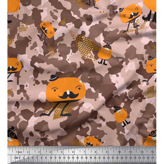 Soimoi Crepe Silk Fabric Cartoon & Camouflage Decor Fabric Printed Yard 42 Inch Wide