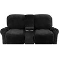thumbnail image 2 of CHOK 2024 Housse de Causeuse Inclinable avec Console Centrale Housse Extensible en Velours pour Fauteuil Inclinable 2 Places avec Porte-Gobelet, 2 of 10