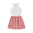 thumbnail image 1 of Faithtur 2PCS Toddler Girls Spring Outfits, Halter Sleeveless Tank Tops + Button Corduroy Skirt Set, 1 of 9