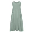 thumbnail image 4 of CHOK Robes Décontractées pour Femmes Couleur Unie Sans Manches Coton Lin Poches Longue Robe Dames Plage Été Robes, 4 of 8