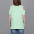 thumbnail image 4 of fheaev Hauts d'Été pour Femmes Épaules Dénudées Manches Courtes Dentelle Patchwork Col Rond Chandail Tunique Hauts Coupe Ample Chemisiers T-Shirt Chic Décontracté Vacances Travail Hauts, 4 of 7