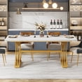 thumbnail image 4 of Fnova 63" Modern Dining Table, Rectangular White Faux Marble Top Kitchen Table, Stylish Metal Trestle Legs, Seats 4 to 6 for Dining Room & Kitchen, Living Room, 4 of 12