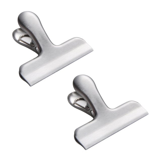 Seal Clip, 2Pcs Stainless Steel Food Folder for Coffee Snack Bread Bag Sealing