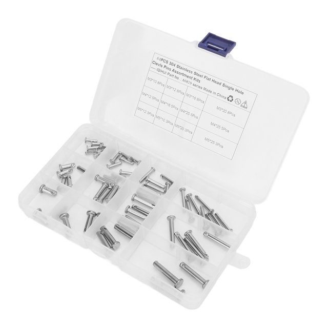 Tbest Clevis Pins,12 Sizes Stainless Steel Clevis Pin Single Hole Flat Head T Shape Round Pin Assortment Kit For Car