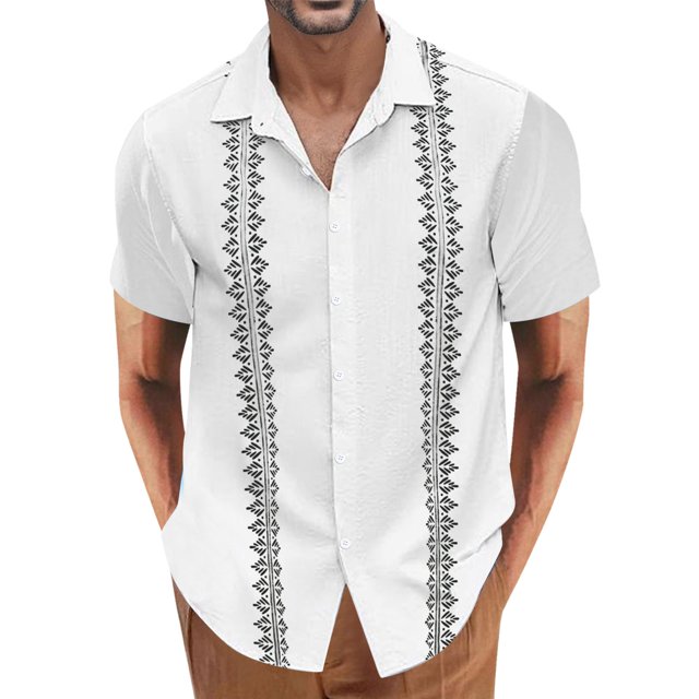 BOBOGOJP Robe Coupe-Muscle pour Homme Chemises Boutonnées Chemises Imprimées à Manches Courtes, Blanc