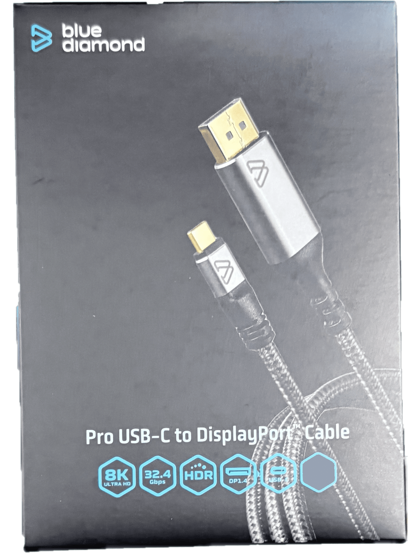 BlueDiamond PRO USB-C to Display Port 8K Cable - Ultra HD - 32.4Gbps - Dynamic HDR - DP 1.4 - USB-C - 8K@60Hz, 4K@120Hz, 10ft