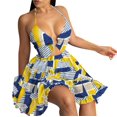 thumbnail image 1 of Ovzne Robes pour Femmes Robe Femme Robe Décontractée Imprimée Plissée Taille Élastique Sans Manches Robe à Col en V Robe de Printemps Imprimée Liquidation, 1 of 2