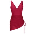 thumbnail image 4 of ylioge Womens Tankini Swimsuits Built in Bras One-Piece V Neck Dresses Bathing Suits Ladies Trendy Solid Color Side Drawstring Swimsuit, 4 of 6