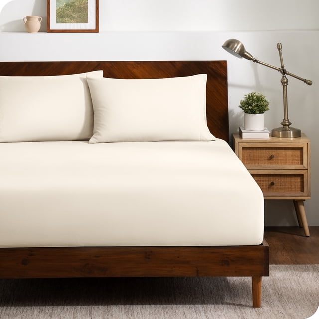 Bare Home Ultra-Soft Fitted Sheet + Pillowcase Set - Premium 1800 Collection - Deep Pocket - Full, Sand