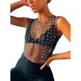 thumbnail image 1 of Gupgi Women Pearl Cover Up Rhinestone See Through Tank Top Sleeveless Sheer Mesh Crop Tops, 1 of 6