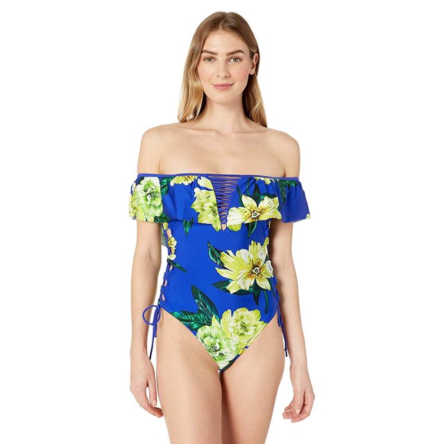 YDX Women's Swimwear Flounce Off Shoulder One Piece Ruffles Bathing Suit, Mellow Yellow, X-Small