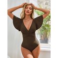 thumbnail image 2 of BEAUTYIN One Piece Swimsuits for Women Trumpet Sleeve V Neck Ruched Monokini Bathing Suits, 2 of 5