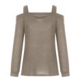 thumbnail image 4 of Pisexur Crewneck Shirts for Women Solid Color Off-shoulder Patchwork Tunic Tops Halter-Neck Long Sleeve Compression Shirts Athletic Tight Workout Top, 4 of 6