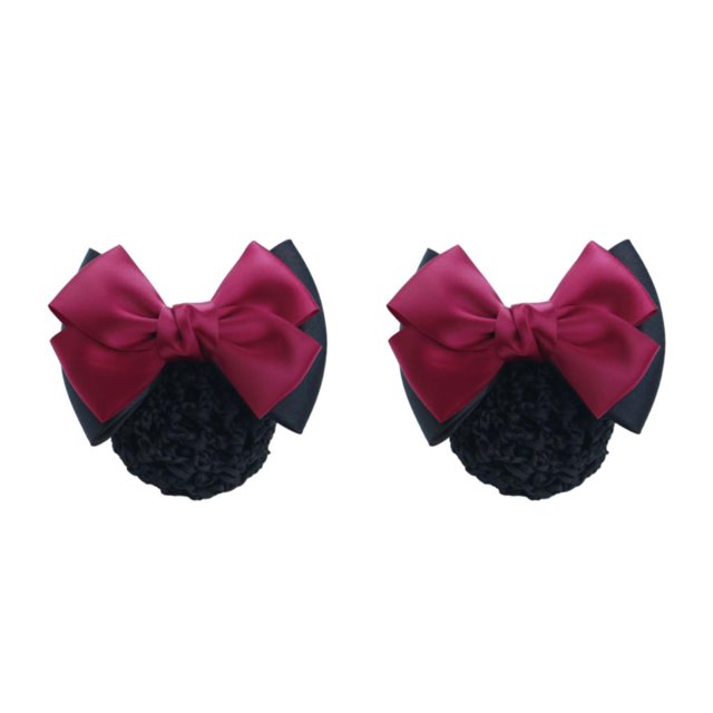 Decodeary Professional Hair Plate Mesh Pocket Practical Snood Net Elegant And Professional Two Bows- rose red 2Set