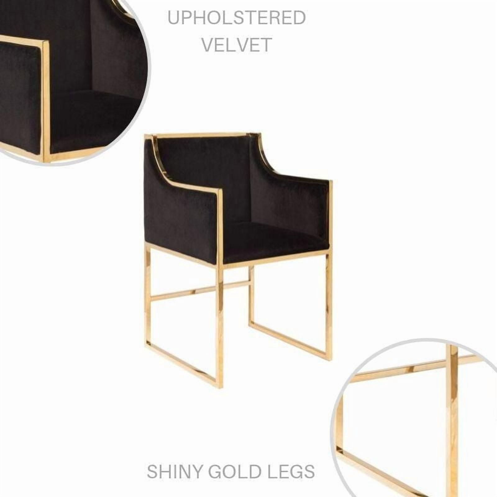 Hani Dining Chair in Black with Shiny Gold Accents – Luxurious Velvet Upholstery for a Stylish, Elegant Look