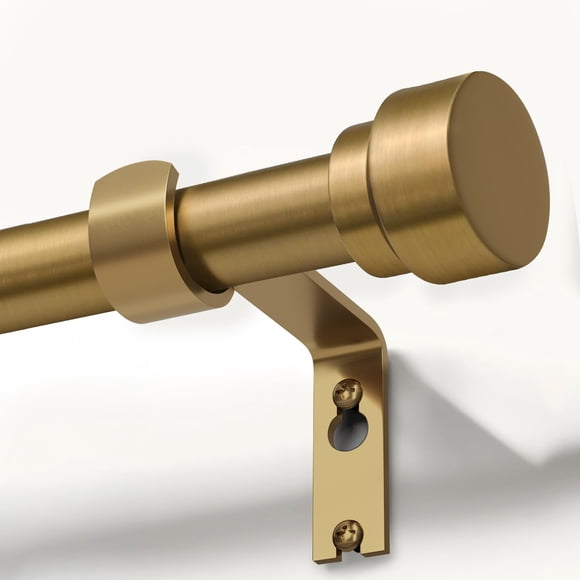 Lootkell Warm Gold Curtain Rods for Windows 72 to 144 Adjustable Length Heavy Duty 1" Diameter Brass Bronze Long Window Curtain Rod with Solid Metal Finials for Outdoor F