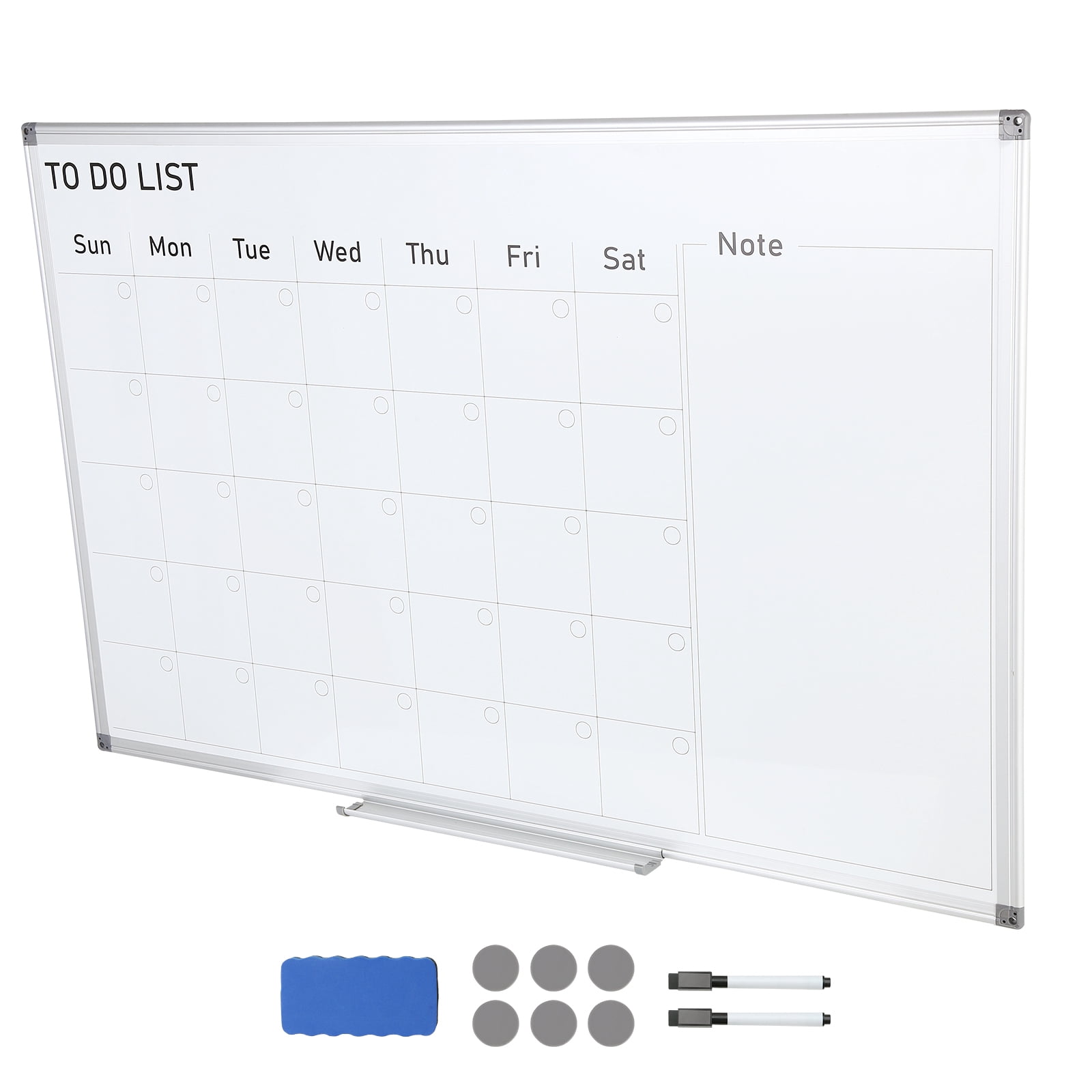 KFFKFF Magnetic Monthly Planning Board, 36x24", Wall-Mounted Dry Erase Calendar, Includes 1 Eraser, 2 Markers & Tray, Ideal for Office, Home, School