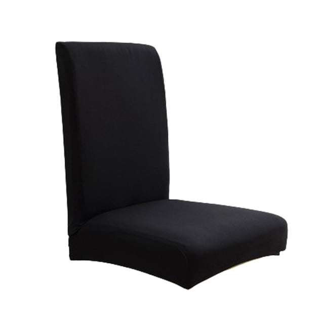 Dining Chair Covers, solid black brushed high elastic slipcover made of 92% polyester and 8% spandex. Designed for dining chairs, it offers a snug fit with 360-degree wrap-around protection against spills, dirt, and scratches. Suitable for home, office, or restaurant use, enhancing decor with its classic style.