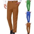 thumbnail image 1 of Styesk Men's Pants Men's Straight Solid Color Print Pocket Casual Suit Button Pants, 1 of 8