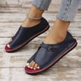 thumbnail image 4 of Womens Flat Sandals Slip on Toe Ring Buckle Strap Open Toe Thick Sole Summer Beach Leather Sandals Dark Blue, 4 of 9