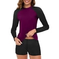 thumbnail image 2 of Penkiiy Women's Long Sleeve Sun Protection Rash Guard Wetsuit Two Piece Swimsuit Set S Purple, 2 of 4