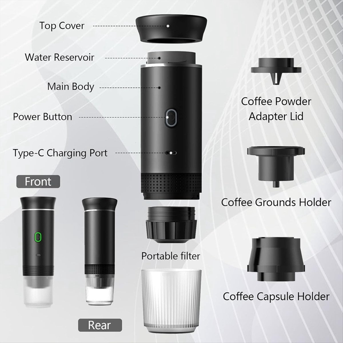 Wireless Electric Portable Espresso Coffee Machine Camping Coffee Maker Capsule Powder Travel Coffee Maker Silver