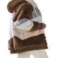 thumbnail image 4 of Women Fuzzy Fleece Hooded Coat Open Front Color Block Fluffy Hoodies Jacket Outwear with Pockets, 4 of 5
