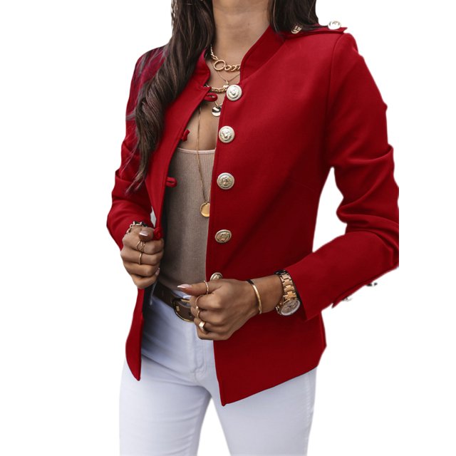 Innerwin Business Jackets V Neck Women Blazers Work Solid Color Slim Fit Cardigan Jacket Red XL