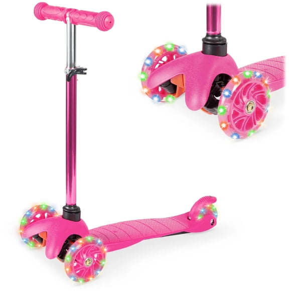 Best Choice Products Trottinette Jouet Mini pour Enfants avec Roues Lumineuses et Barre en T à Hauteur Réglable - Rose Pâle