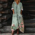 thumbnail image 1 of Heisall 2026 Printemps Été Bohème à Imprimé Floral Robe Maxi en Lin Col en V Manches Chauve-Souris Caftan Ample Robes avec Poches, 1 of 7