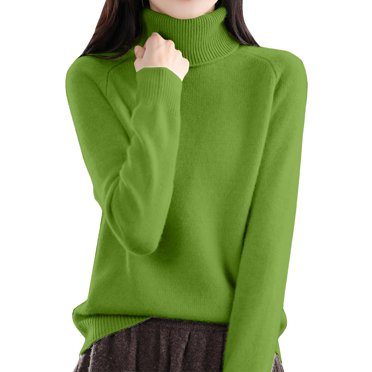 ManxiVoo Chandail à Col Roulé d'Hiver pour Femme Coupe Ample Haut en Tricot Manches Longues Chandail Doux Chaud Pièce de Superposition Taille m Vert