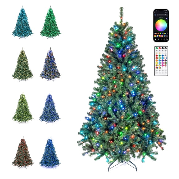 Costway Arbre de Noël Crayon Intelligent de 6 Pi avec Télécommande et Application, 300 Lumières DEL RVB Préilluminées