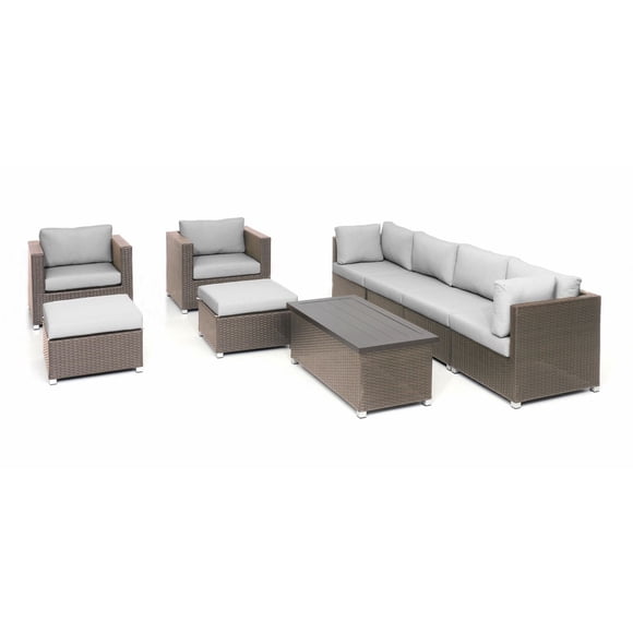 Chambers Bay Collection Ensemble de conversation de patio en aluminium 9 pièces avec coussins gris