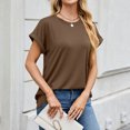 thumbnail image 4 of Plebaso Womens Roll up Short Sleeve Crew Neck T Shirts Solid Color Loose Casual Summer Basic Tees Tops, 4 of 7