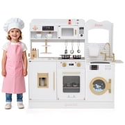 Gymax Play Kitchen for Kids w/ Stoves Light Sound Faucet Microwave Oven Coffee Machine White