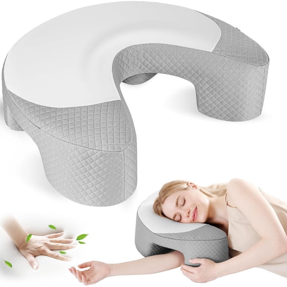 Side Sleeper Pillow - Ergonomic Memory Foam Shoulder Pillow with Arm Holes for Neck,Shoulder & Rotator Cuff Pain Relief-Arm Support Pillows for Adults Ideal for Left & Right Side Sleepers,Grey