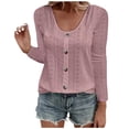 thumbnail image 1 of IROINID en Solde T-Shirts Grande Taille pour Femmes Col Rond Manches Longues Confortable Bouton Col Rond T-shirt Blouse Uni,Pink, 1 of 6
